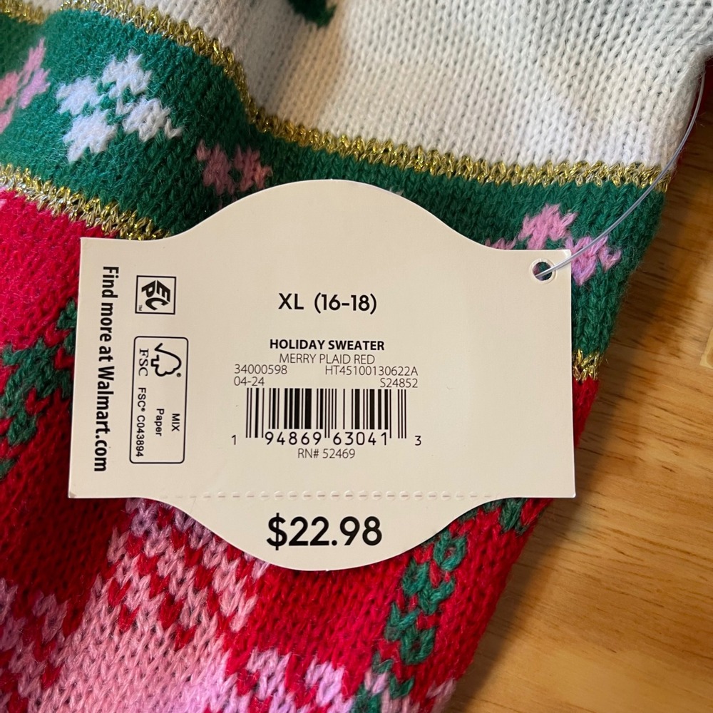 NWT Holiday Time Womens Merry Plaid Red Ugly Christmas Sweater XL 16-18 - Picture 4 of 7